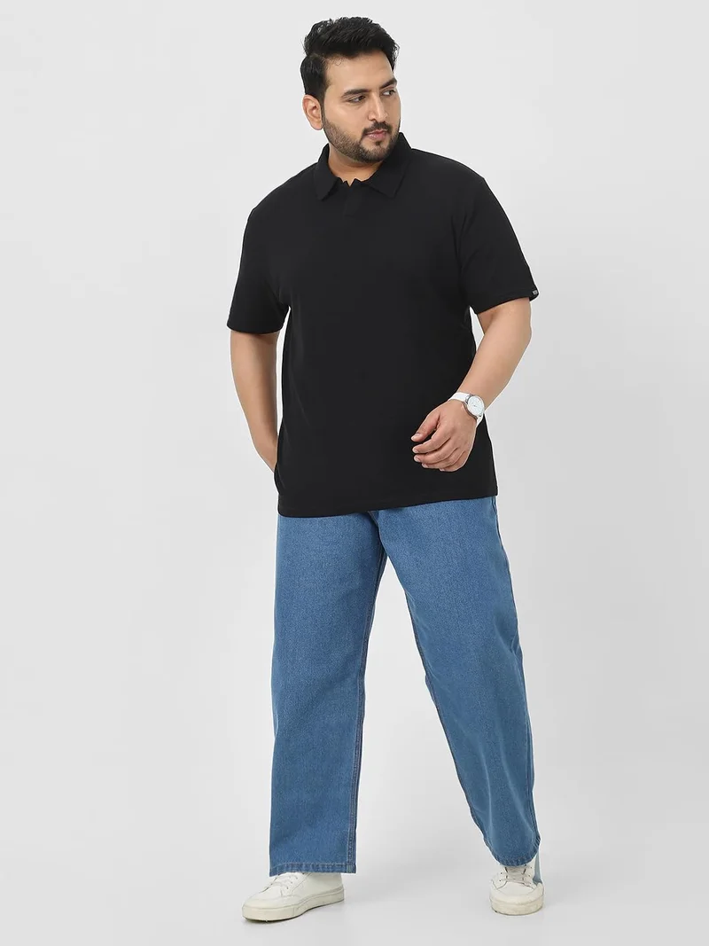 Urbano Fashion  Urbano Plus Men's Black Textured Regular Fit Half Sleeve Cotton Polo T-Shirt  | Best Price UAE