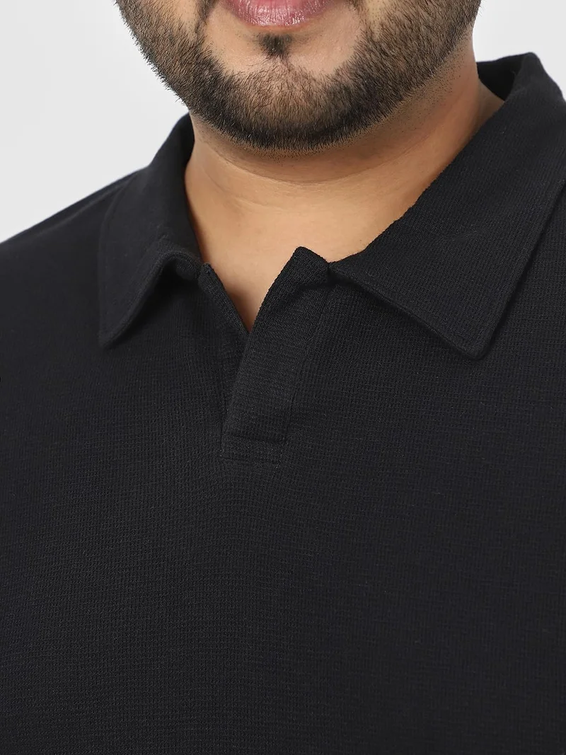 Urbano Fashion  Urbano Plus Men's Black Textured Regular Fit Half Sleeve Cotton Polo T-Shirt  | Best Price UAE