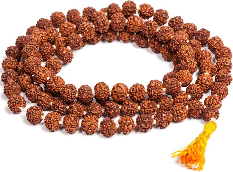 Petrichor Certified Original Rudraksha Mala Brown 910mm with Certificate for Wearing and Japa Mala 5 Mukhi Mala 108 beads Mala Rosary Garland - Image 1