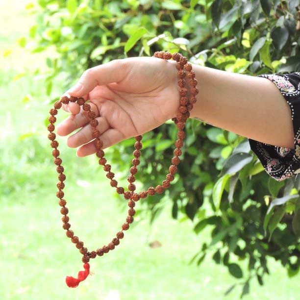 Petrichor Certified Original Rudraksha Mala Brown 910mm with Certificate for Wearing and Japa Mala 5 Mukhi Mala 108 beads Mala Rosary Garland - Image 4