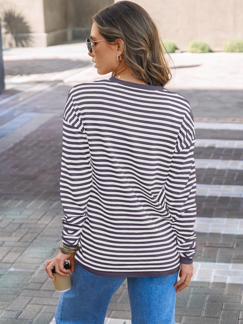 LILLUSORY Womens Sweaters 2025 Early Fall Fashion Must Have Clothes Outfits Striped Lightweight Oversized Ladies Cute Teacher Work Office Pullover Crewneck Long Sleeve Trendy Old Money Tops Clothing - Image 4