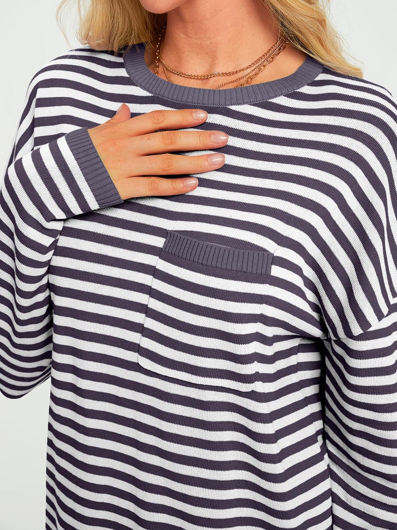 LILLUSORY Womens Sweaters 2025 Early Fall Fashion Must Have Clothes Outfits Striped Lightweight Oversized Ladies Cute Teacher Work Office Pullover Crewneck Long Sleeve Trendy Old Money Tops Clothing - Image 5