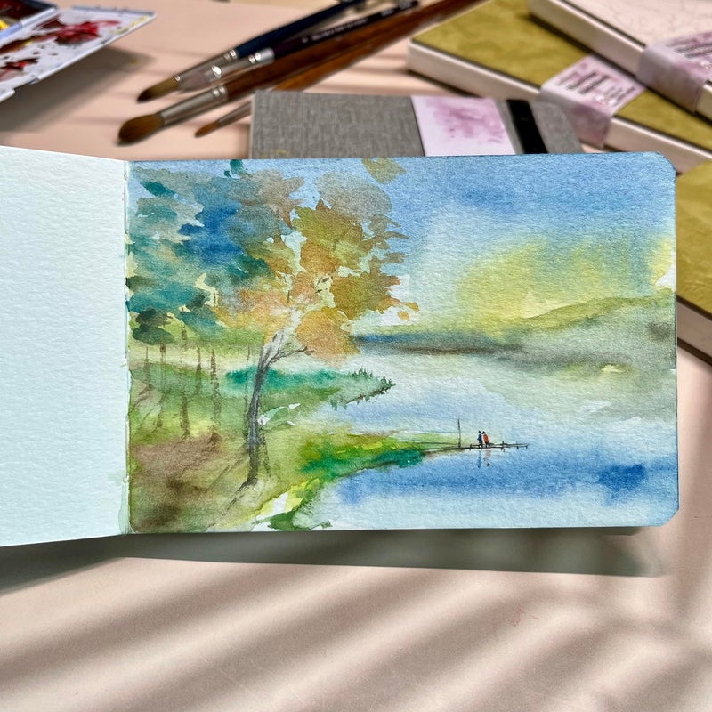 tumuarta Watercolor Sketchbook, 140 LB, 300 GSM, 100% Cotton Paper, Cold Press, 24 Sheets, 48 Pages, Watercolor Journal for Use As Travel Notebook and Mixed Media Pad On The Go (Green, 4x6) - Image 5