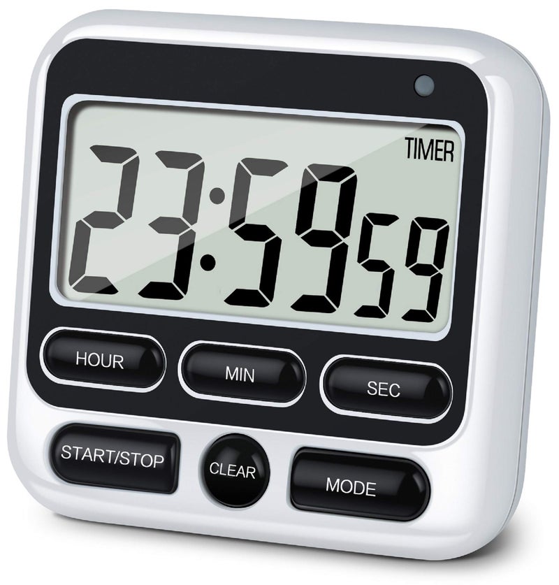 KTKUDY Digital Kitchen Timer with MuteLoud Alarm Switch ONOff Switch 12Hour Clock Alarm Memory Function Count Up Count Down for Kids Teachers Cooking Large LCD Display Strong Magnet Black