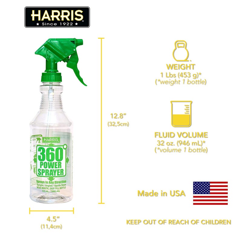 HARRIS Professional Wide Mouth 32oz Empty Spray Bottles for Cleaning Solutions (3-Pack), All-Purpose with Clear Finish, Pressurized Sprayer, Adjustable Nozzle and Measurements - Image 3