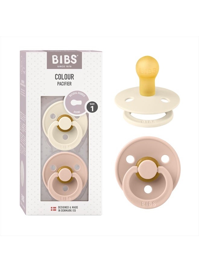 BIBS Pacifiers 0-6 Months | Pack of 2 Premium Soothers | BPA-Free Round Nipple | Made in Denmark | Blush/Ivory Color Pacifier - Image 1