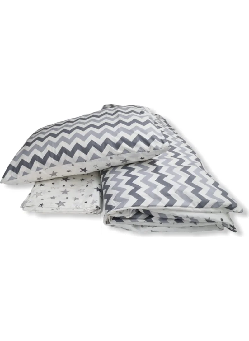 Bebek Özel Baby Special Cotton Baby/Child Pillow Sheet Comforter Set Gray Zigzag/Gray Star