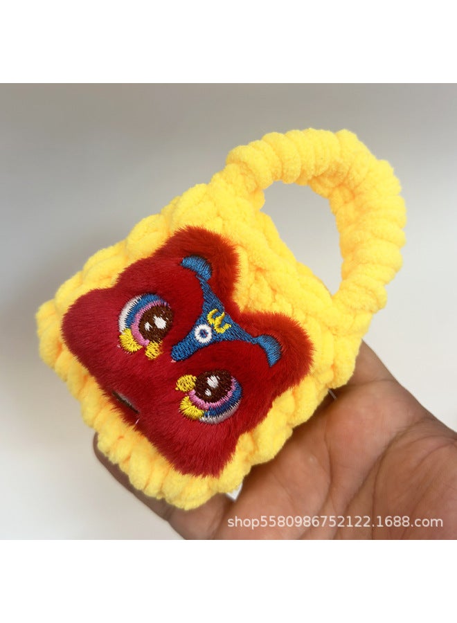 Cartoon Plush Handmade Knitted Coin Purse Storage Bag Bluetooth Headset Protective Case Children's Cute Pendant Small Schoolbag-Color:Yellow - Image 1
