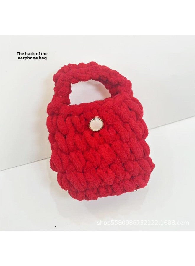 Cartoon Plush Handmade Knitted Coin Purse Storage Bag Bluetooth Headset Protective Case Children's Cute Pendant Small Schoolbag-Color:Yellow - Image 4