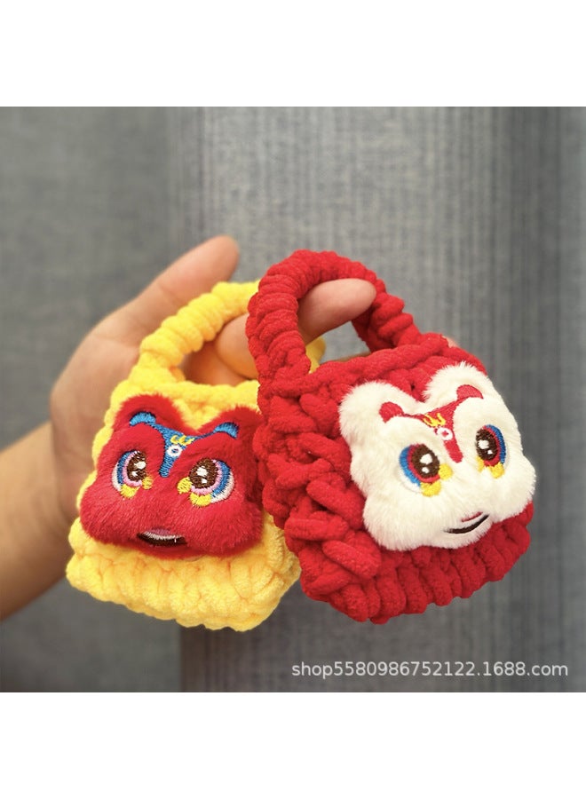 Cartoon Plush Handmade Knitted Coin Purse Storage Bag Bluetooth Headset Protective Case Children's Cute Pendant Small Schoolbag-Color:Yellow - Image 2