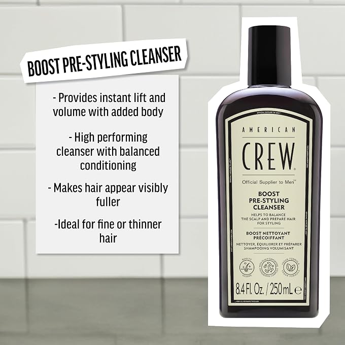 AMERICAN CREW Men's Pre Styler Boost Shampoo for Fine & Thin Hair, Instantly Volumizing Formula, Adds Volume, Lift, & Shine, Vegan, 8.4 fl oz - Image 3