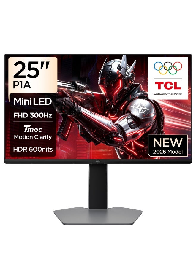 تي سي إل 25 Inch FHD Mini LED Gaming Monitor, 300Hz Refresh Rate, HFS Panel 1ms GTG, AMD FreeSync Premium, Tmoc Motion Clarity, 600nits Peak Brightness, 93% DCI-P3 Color Gamut  25P1A (2026 Model) grey - Image 1