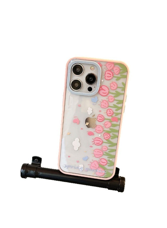 NIBEMINENT A Screen Full Of Tulips Protective TPU Case Cover For iPhone 15 Plus, Pink