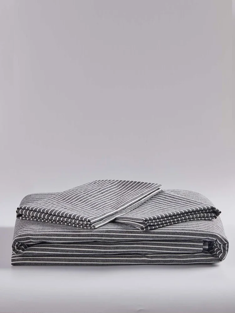 كاكا Line Striped Natural Cotton Double Duvet Cover Set