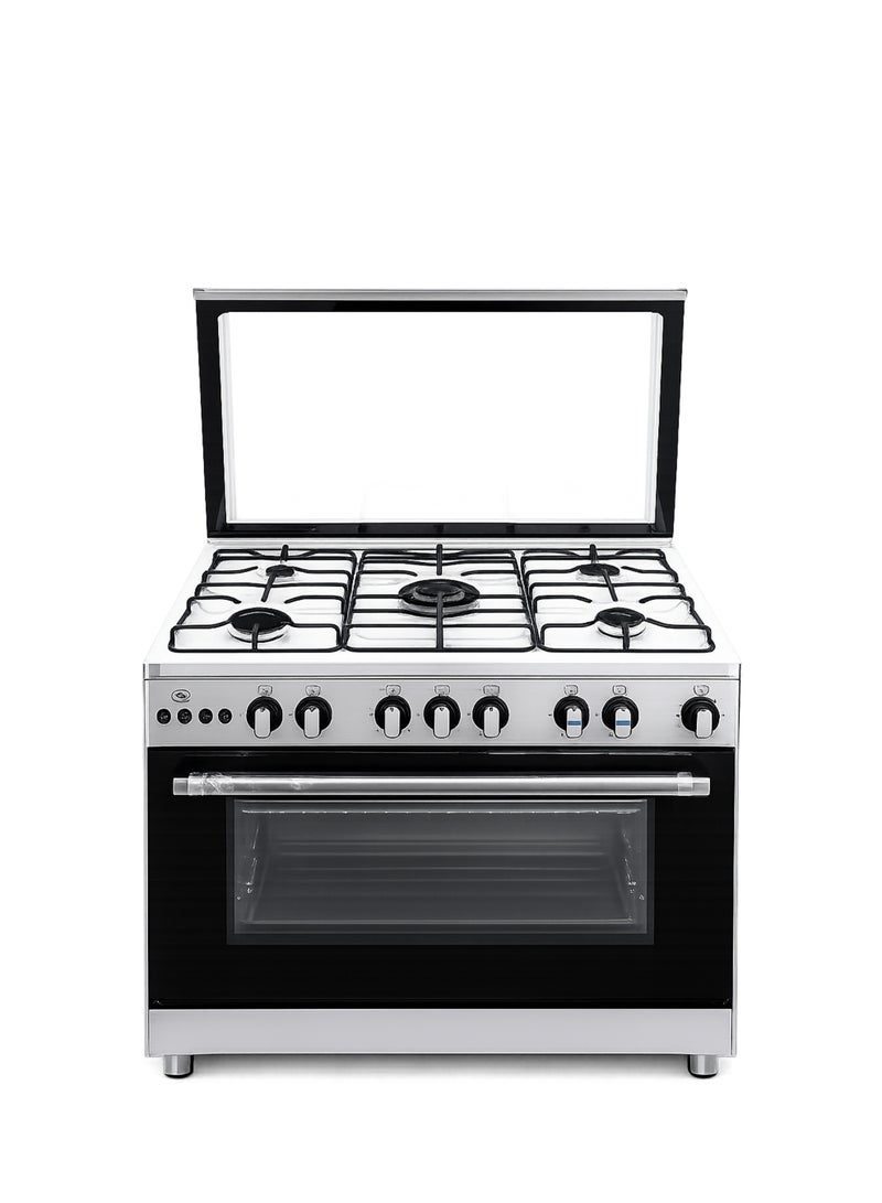 Bm 5-burner gas cooker - Full safety features - Self-ignition - Internal fan - Stainless steel - MB6090-02 - Image 1