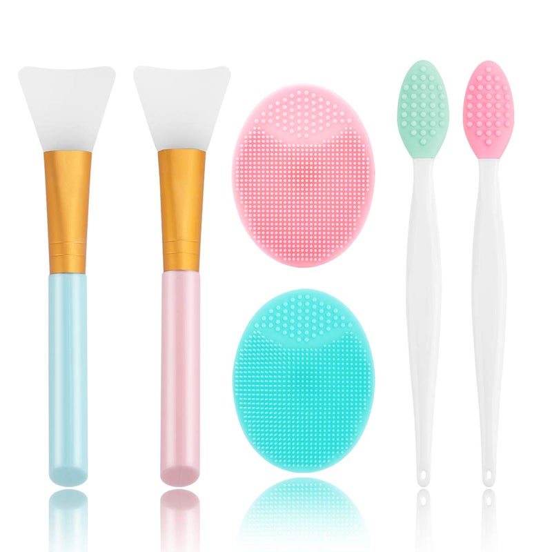 Yokilly Silicone Face Scrubber, 2pcs Exfoliating Lip Brush, 2pcs Face Cleansing Brush & Silicone Facial Mask Brush Exfoliator Blackhead Skin Care Tool - Image 1