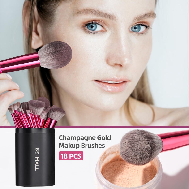 BS Mall BS-MALL Makeup Brush Set 18 Pcs Premium Synthetic Foundation Powder Concealers Eye shadows Blush Makeup Brushes with black case - Image 5