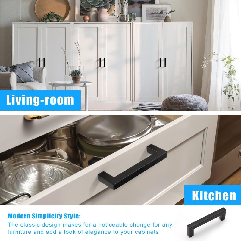 Knobwell 25 Pack 4 Inch Black Dresser Drawer Pulls 102Mm Kitchen Cupboard Handles For Furniture Dresser Drawer Wardrobe Vanity Overall Length 4-1/2"" - Image 2