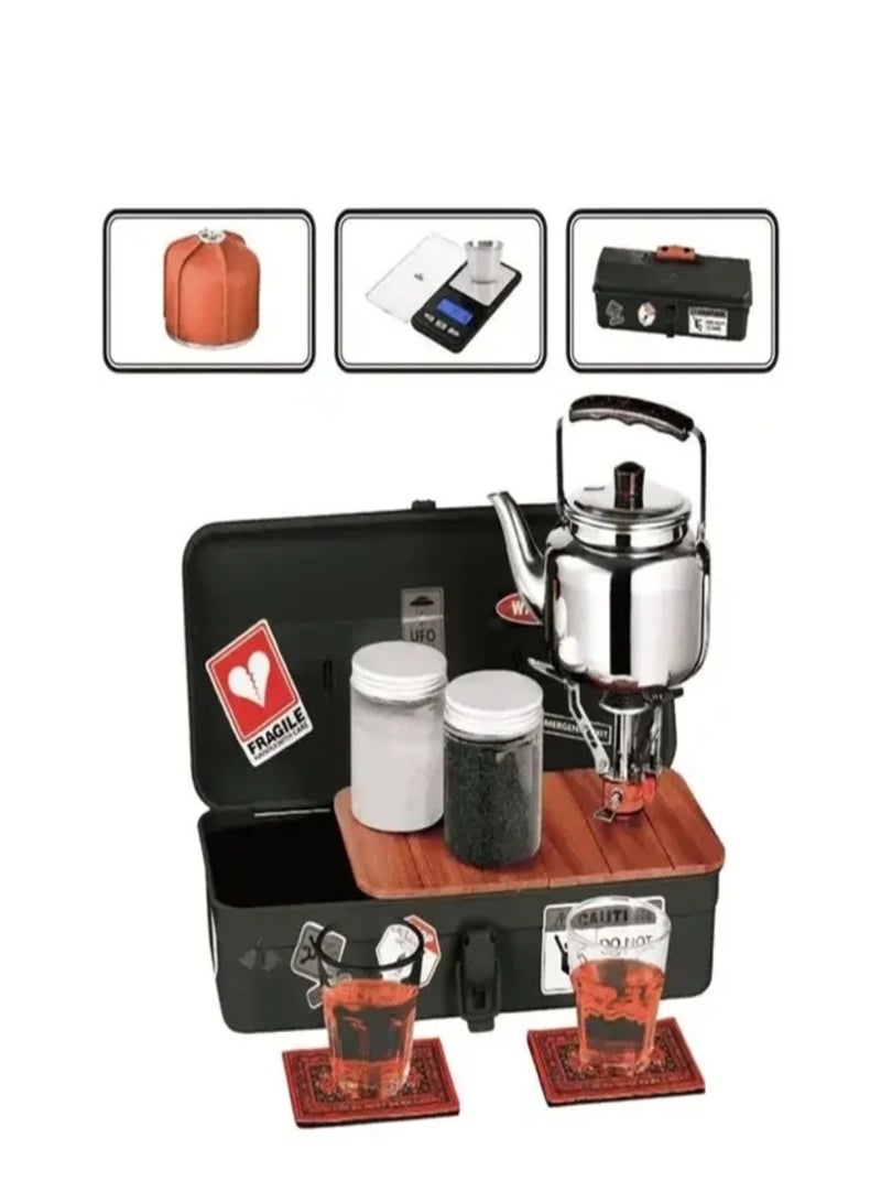 Multi-colored camping tea set box