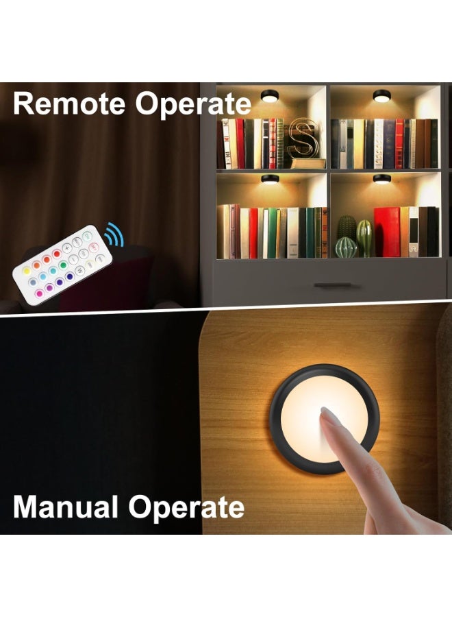 DUNISO 6 قطع أضواء باك مع 2 جهاز تحكم عن بعد، إضاءة LED تحت الخزائن لاسلكية، أضواء ليلية تعمل بالبطارية، توفير المساحة، توفير الطاقة، للخزانة، المطبخ، الجدار، الطاولة، أسود - Image 2