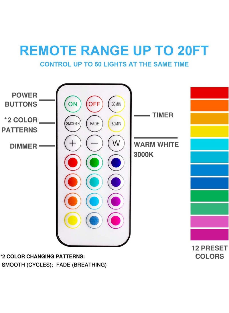 DUNISO 6 قطع أضواء باك مع 2 جهاز تحكم عن بعد، إضاءة LED تحت الخزائن لاسلكية، أضواء ليلية تعمل بالبطارية، توفير المساحة، توفير الطاقة، للخزانة، المطبخ، الجدار، الطاولة، أسود - Image 3