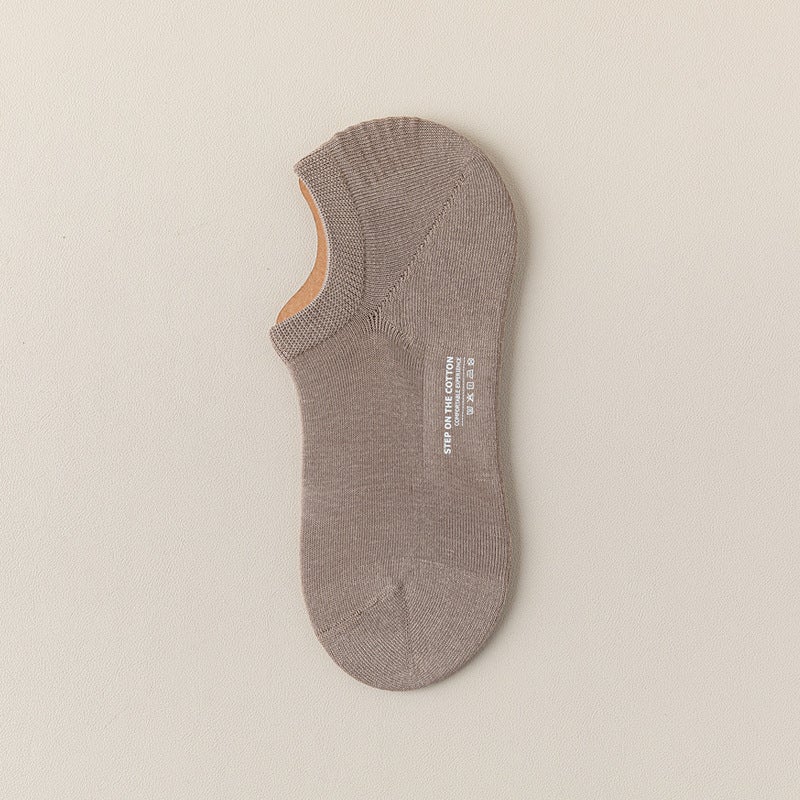 جوارب للرجال من القطن الخالص جوارب قارب غير مرئية مع سيليكون غير قابل للانزلاق وغير سقط لون صلب ماص للعرق قابل للتنفس ومضاد للرائحة 659 بني فاتح ساطع - Image 1