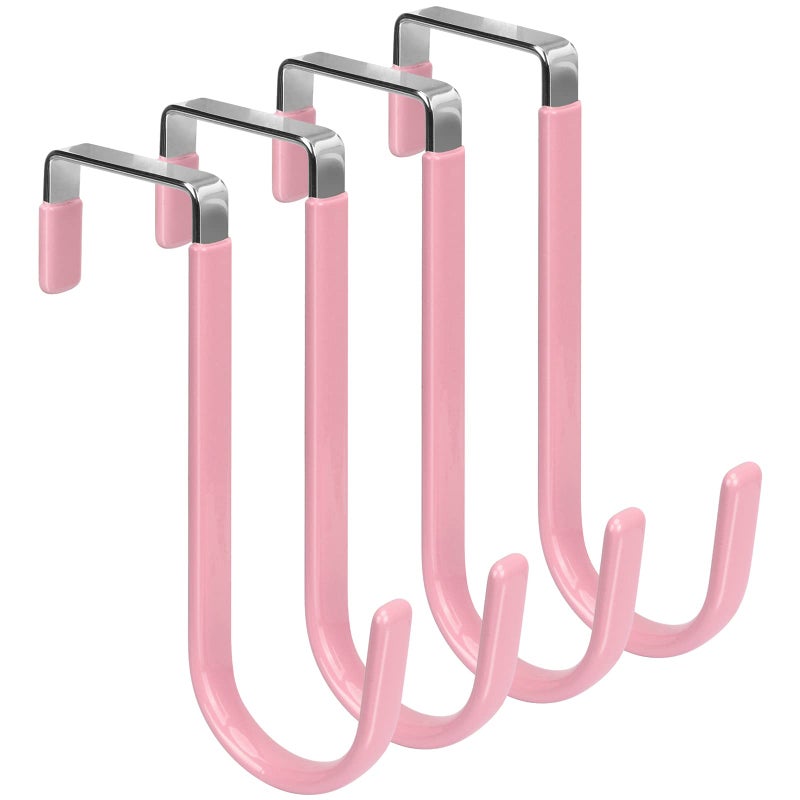 Fyy Over The Door Hooks, 4 Pack Door Hangers Hooks With Rubber Prevent Scratches Heavy Duty Organizer Hooks For Living Room, Bathroom, Bedroom Hanging Clothes, Towels, Hats, Coats, Bags Pink - Image 1