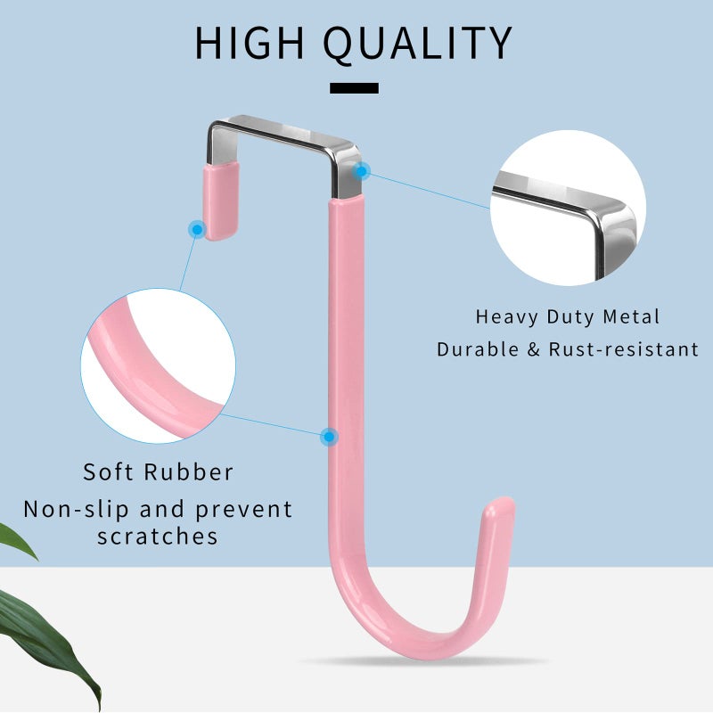 Fyy Over The Door Hooks, 4 Pack Door Hangers Hooks With Rubber Prevent Scratches Heavy Duty Organizer Hooks For Living Room, Bathroom, Bedroom Hanging Clothes, Towels, Hats, Coats, Bags Pink - Image 3