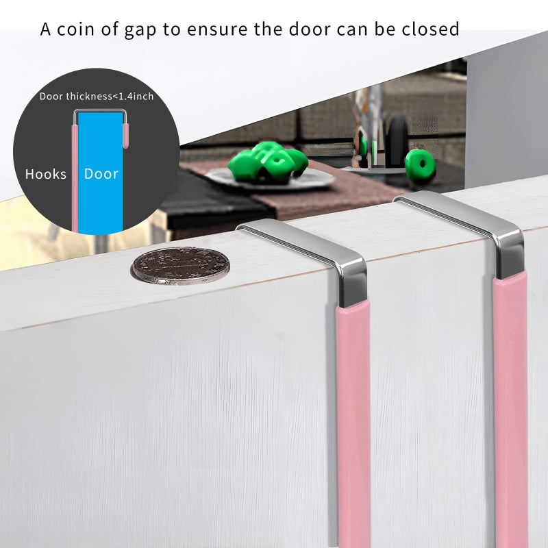 Fyy Over The Door Hooks, 4 Pack Door Hangers Hooks With Rubber Prevent Scratches Heavy Duty Organizer Hooks For Living Room, Bathroom, Bedroom Hanging Clothes, Towels, Hats, Coats, Bags Pink - Image 5