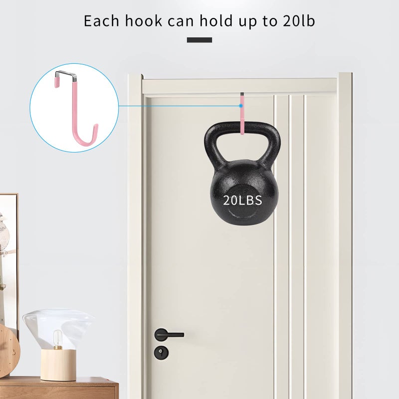 Fyy Over The Door Hooks, 4 Pack Door Hangers Hooks With Rubber Prevent Scratches Heavy Duty Organizer Hooks For Living Room, Bathroom, Bedroom Hanging Clothes, Towels, Hats, Coats, Bags Pink - Image 4