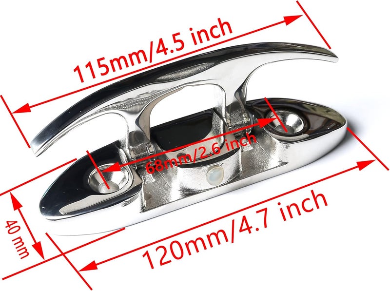 MX 4-1/2" Boat Folding Cleat Marine Dock Cleats Flip Up Boat Cleats Stainless Steel with Fastener Pack of 4 - Image 2