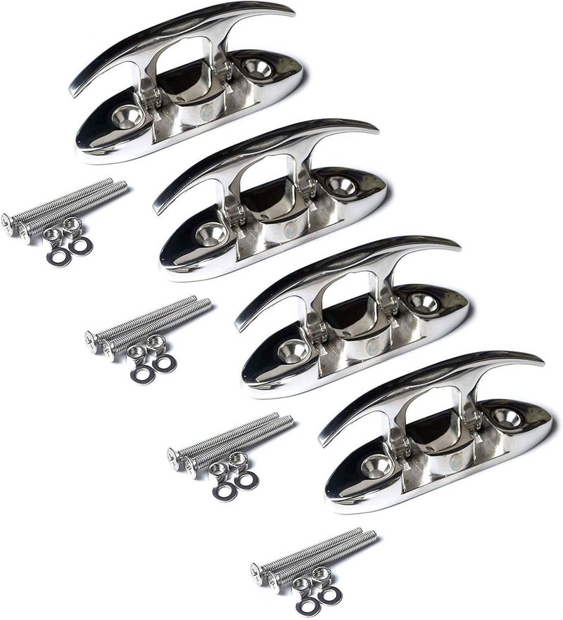 MX 4-1/2" Boat Folding Cleat Marine Dock Cleats Flip Up Boat Cleats Stainless Steel with Fastener Pack of 4 - Image 1