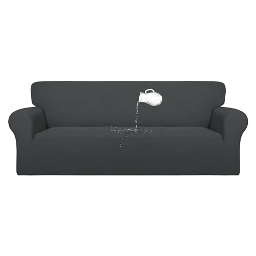 PureFit 100% Dual Waterproof Couch Cover Slipcovers for Couches and Sofas - Stretch Non Slip Fleece Sofa Covers Washable, Leakproof Furniture Protector for Kids, Pets, Dog (Oversized Sofa, Dark Gray) - Image 1
