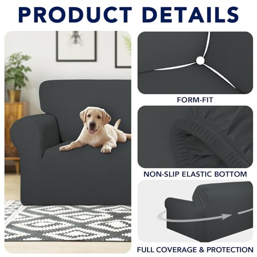 PureFit 100% Dual Waterproof Couch Cover Slipcovers for Couches and Sofas - Stretch Non Slip Fleece Sofa Covers Washable, Leakproof Furniture Protector for Kids, Pets, Dog (Oversized Sofa, Dark Gray) - Image 4