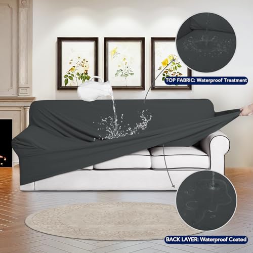 PureFit 100% Dual Waterproof Couch Cover Slipcovers for Couches and Sofas - Stretch Non Slip Fleece Sofa Covers Washable, Leakproof Furniture Protector for Kids, Pets, Dog (Oversized Sofa, Dark Gray) - Image 3