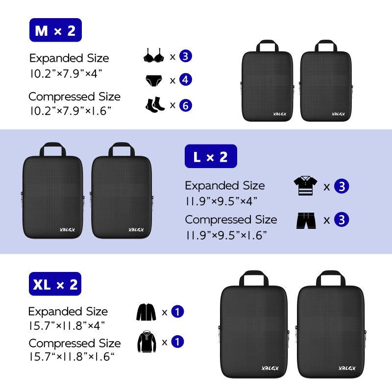 XBLGX 6 Set Compression Packing Cubes for Travel, Suitcases and Carry On, Luggage Organizer Bags for Travel Accessories - Image 4