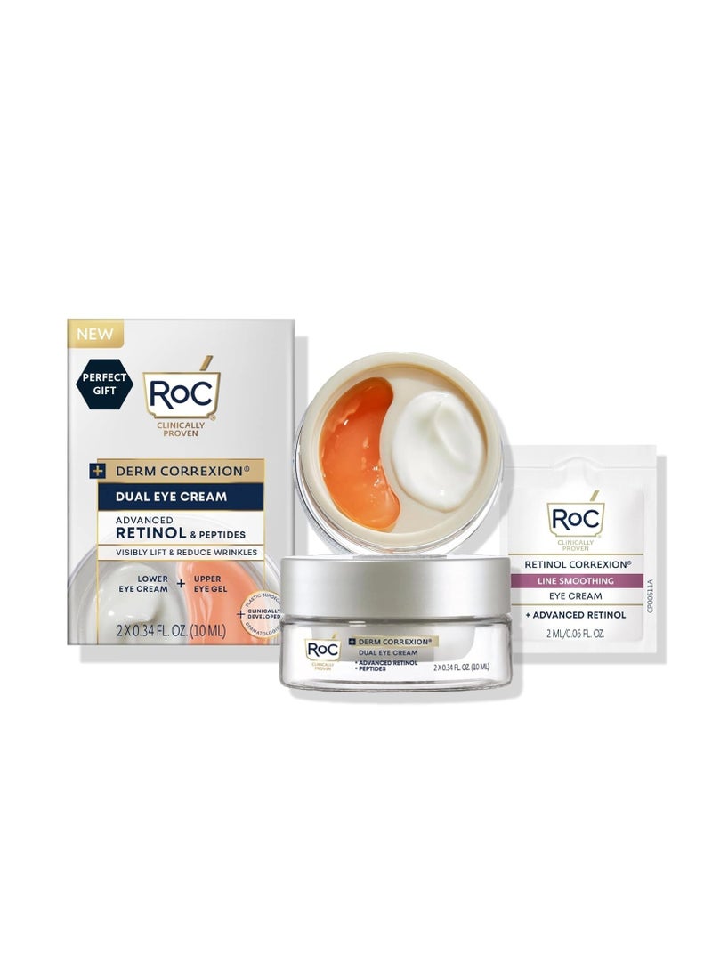 RoC كريم العين المزدوج من روك ديرم كوركشن مع ريتينول متقدم + ببتيدات للعيون المنتفخة والهالات السوداء، (0.68 أونصة) مع عينة كريم العين بالريتينول - Image 1