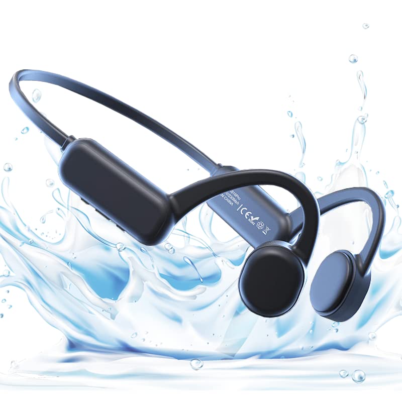 IHAO Swimming Headphones True Bone Conduction Open Ear Headset MP3 Player Built-in 16G Memory IP68 Underwater Waterproof Stereo Bluetooth Earphone for Driving Bicycling Running Skiing-Black - Image 1