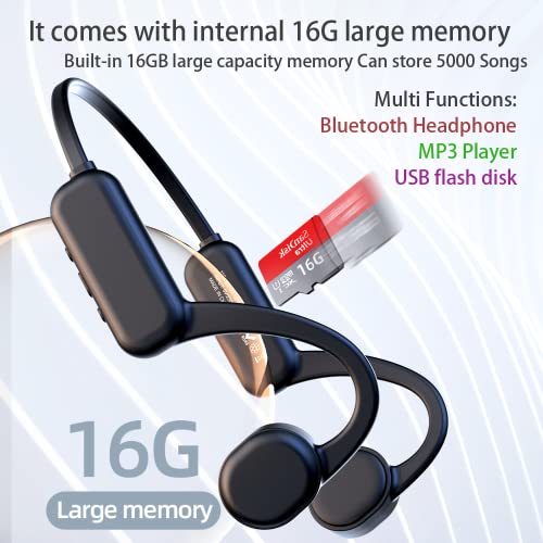 IHAO Swimming Headphones True Bone Conduction Open Ear Headset MP3 Player Built-in 16G Memory IP68 Underwater Waterproof Stereo Bluetooth Earphone for Driving Bicycling Running Skiing-Black - Image 5