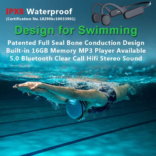 IHAO Swimming Headphones True Bone Conduction Open Ear Headset MP3 Player Built-in 16G Memory IP68 Underwater Waterproof Stereo Bluetooth Earphone for Driving Bicycling Running Skiing-Black - Image 2