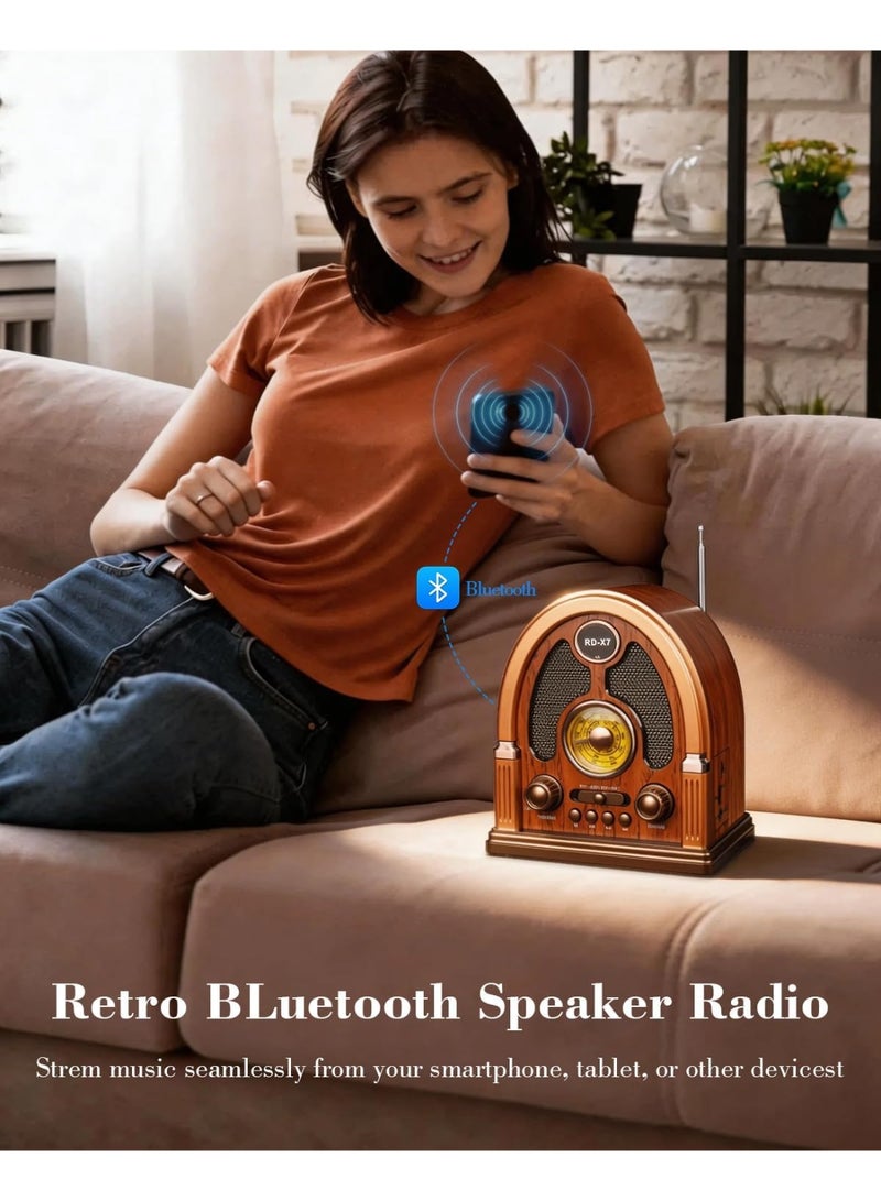 راديو AM/FM/SW كلاسيكي محمول مزود بمكبر صوت بلوتوث، بتصميم رجعي، ونظام صوت ستيريو TWS، وتشغيل عبر USB/TF، وهوائي عالي الحساسية، وراديو قابل لإعادة الشحن على الطراز القديم للاستخدام في المنزل أو المكتب - Image 5