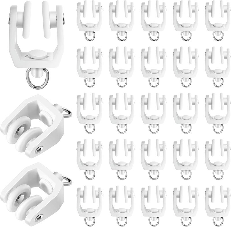 Jetec Curtain Track Rollers Ceiling Curtain Track Hooks Flexible Bendable Clips 11 mm White Plastic Drapery Rail Gliders with Hooks for Shower Window(25 Pieces) - Image 1