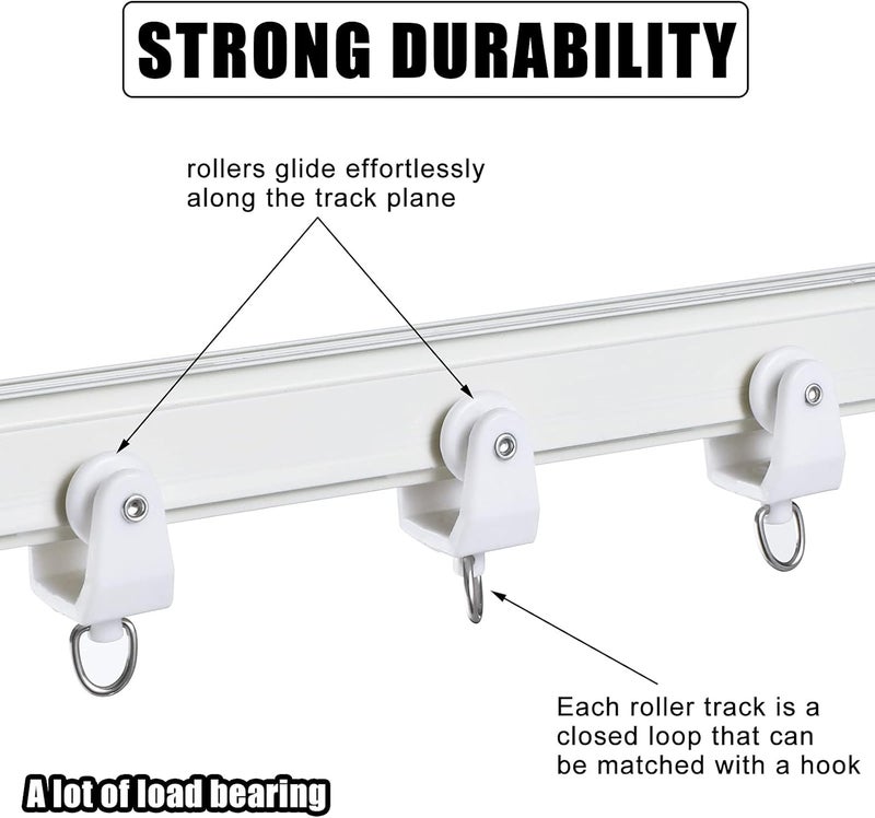 Jetec Curtain Track Rollers Ceiling Curtain Track Hooks Flexible Bendable Clips 11 mm White Plastic Drapery Rail Gliders with Hooks for Shower Window(25 Pieces) - Image 4