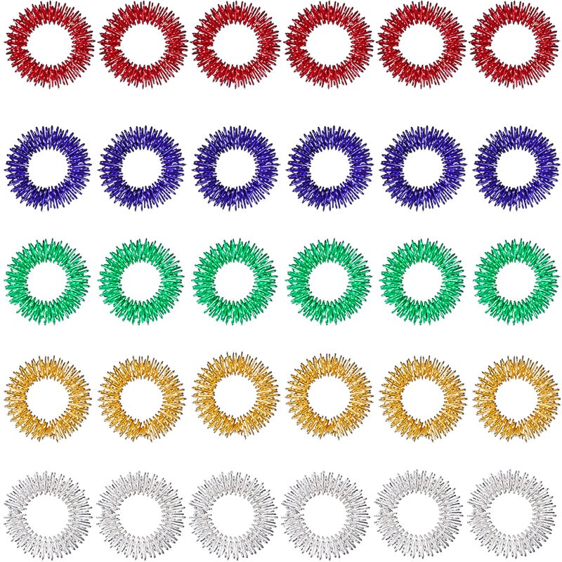 Blulu 30 Pieces Acupressure Rings Spiky Sensory Rings for Fingers Stress Relief Fidget Sensory Massager for Teens Adults