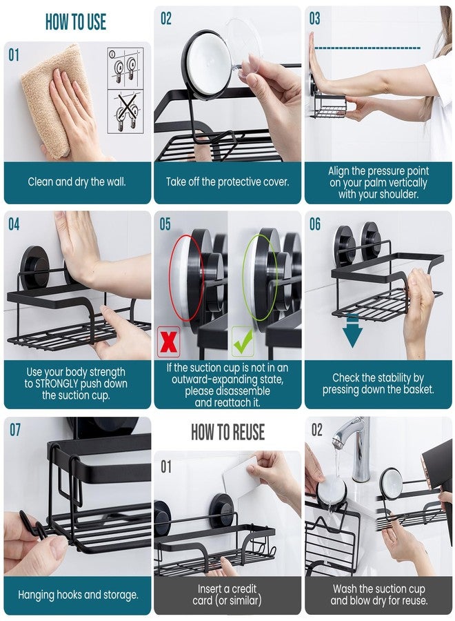 TAILI Shower Caddy Suction Cup 2 Pack, Heavy Duty Bathroom Basket, Bath Shelves for Inside, Stainless Steel Shower Holder Organizer for Bathroom Storage & Home Decor, No Drilling,Black - Image 3