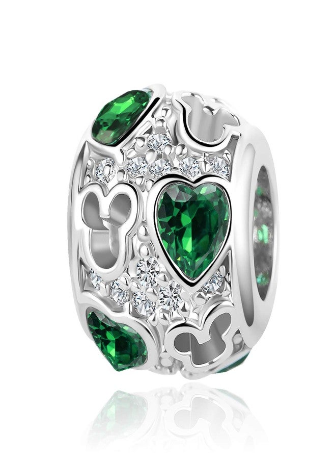 QeenseKc Mouse Openwork Heart Love Animal Round Charm Sparkling Green CZ Beads for Pandora Bracelet - Image 1