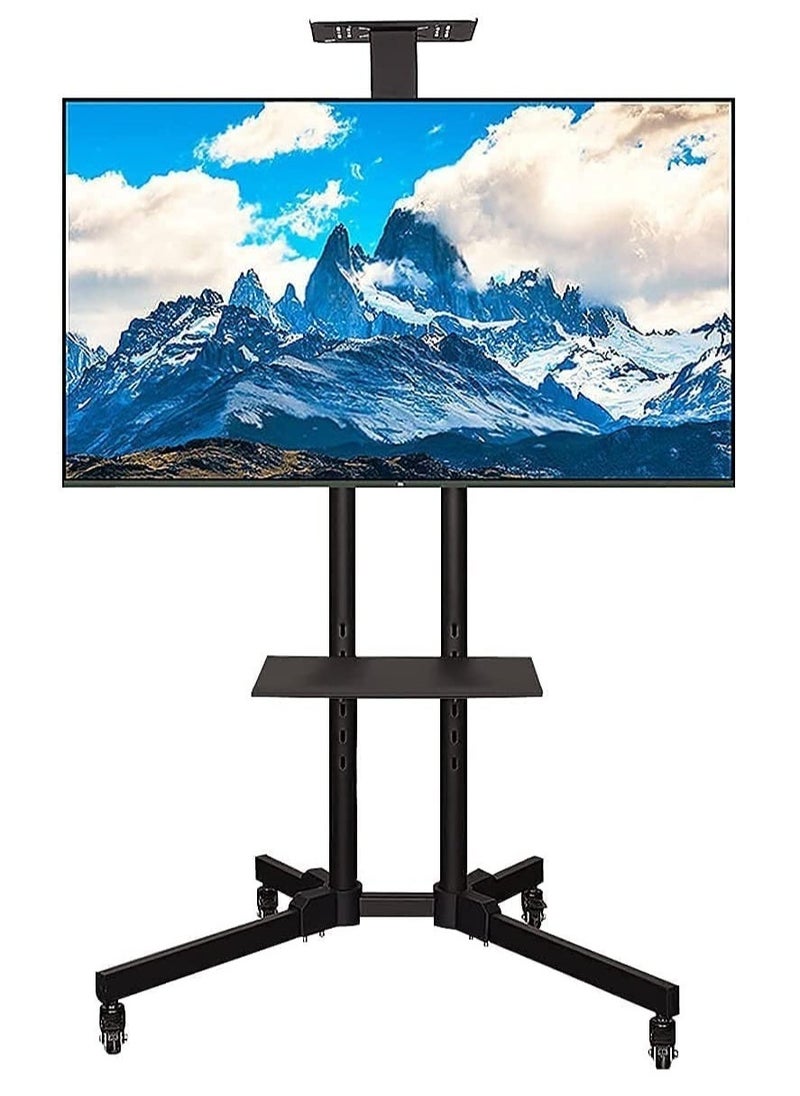Economical Series TV Cart with Rolling Casters and Shelf – Mobile TV Stand, Max VESA 600x400, Fits 37" to 70" Displays, Weight Capacity 50kg - Image 1