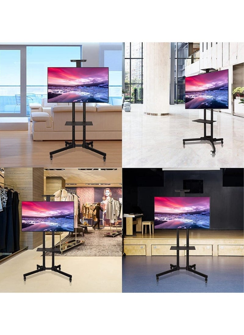 Economical Series TV Cart with Rolling Casters and Shelf – Mobile TV Stand, Max VESA 600x400, Fits 37" to 70" Displays, Weight Capacity 50kg - Image 3