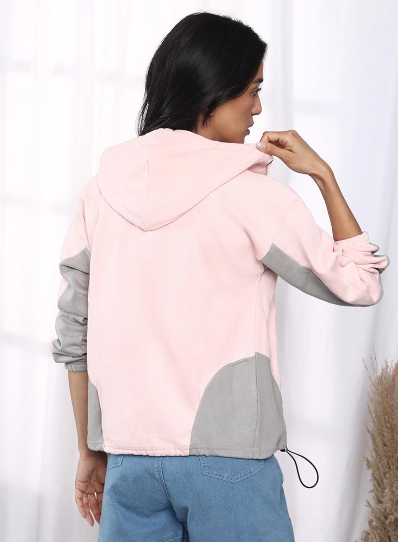 PINACOLADA Women's Baby Pink Zip-Front Block Sweatshirt - Image 5