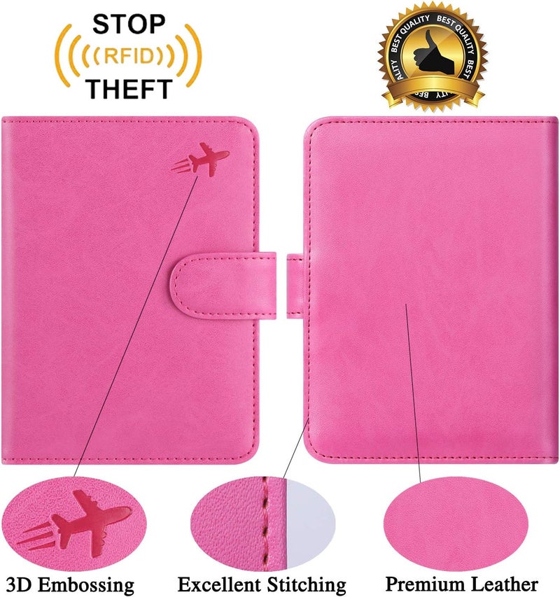 PASCACOO محفظة حامل جواز سفر PASCACOO مع حجب إشارات RFID من الجلد، إكسسوارات سفر للنساء والرجال، Z #وردي، محفظة RFID - Image 2